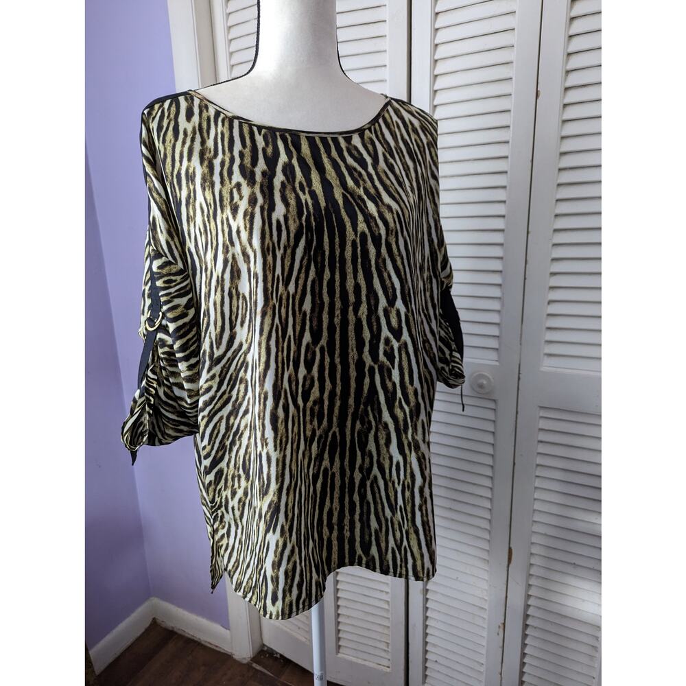 Michael Michael Kors Blouse XL Brown Animal Print 3/4 Length Sleeve